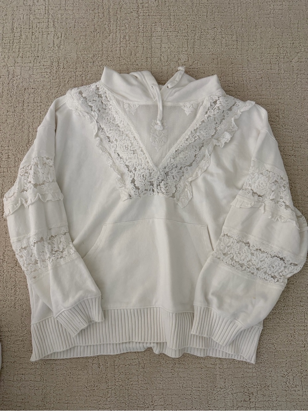 FP Movement Studio Tunic Hooded Lace Trim Sweatshirt